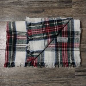 Naturally Knotty Wool Scarf Red White Plaid Shawl Stole Throw Wrap Oblong Scarf